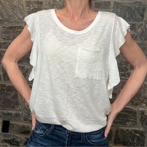 We The Free Ruffle Detail Top, Ivory, Raw Hems, Exposed Seams, Boho/Chic, SMALL